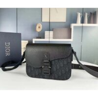 Dior Unisex CD Mini Saddle Bag Strap Black Oblique Jacquard Grained Calfskin (4)