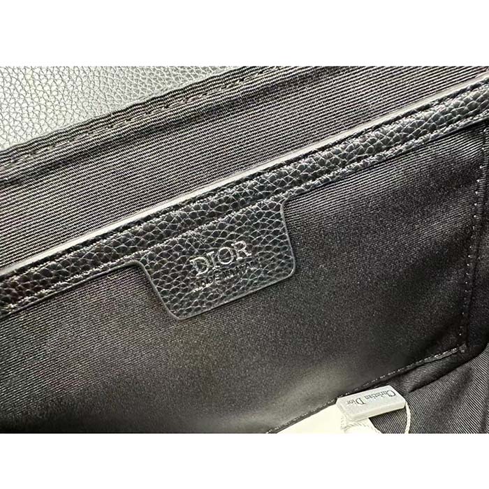 Dior Unisex CD Mini Saddle Bag Strap Black Oblique Jacquard Grained Calfskin (9)