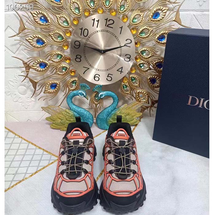 Dior Unisex Shoes CD B31 Runner Sneaker Beige Technical Mesh Orange Rubber Warped Cannage (7)