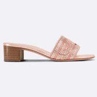 Dior Women CD Dway Heeled Slide Rose Des Vents Cotton Embroidered Metallic Thread Strass (6)