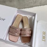 Dior Women CD Dway Heeled Slide Rose Des Vents Cotton Embroidered Metallic Thread Strass (6)