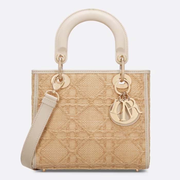 Dior Women CD Small Lady D-Lite Bag Natural Macrocannage Raffia