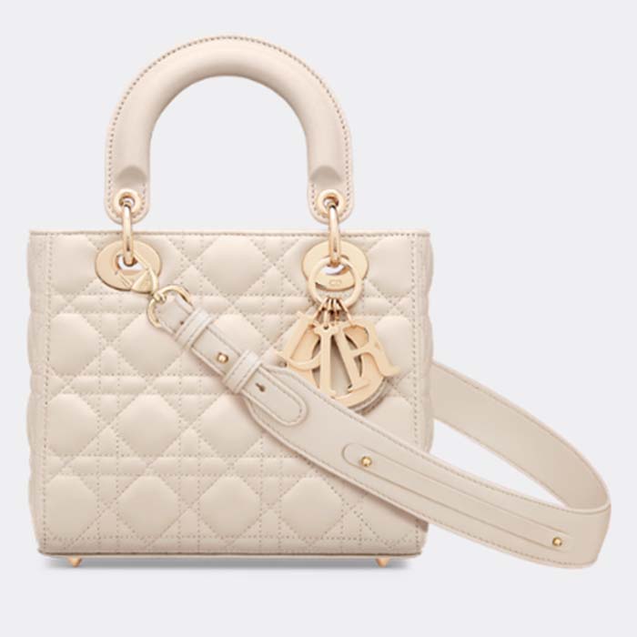 Dior Women CD Small Lady Dior My ABCDior Bag Dusty Ivory Cannage Lambskin