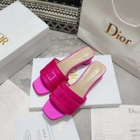 Dior Women Shoes Dway Heeled Slide Rani Pink Embroidered Satin Cotton (7)