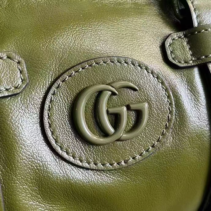 Gucci GG Unisex Small Duffle Bag Tonal Double G Forest Green Leather (5)