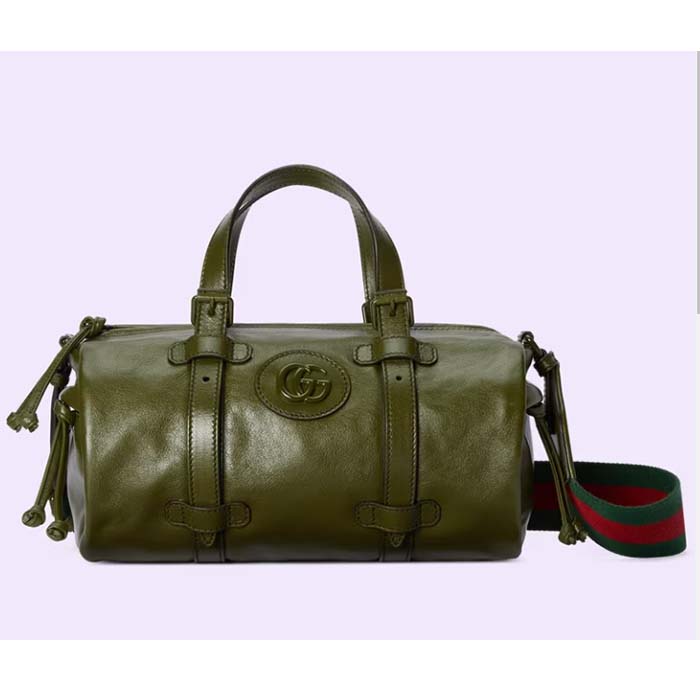 Gucci GG Unisex Small Duffle Bag Tonal Double G Forest Green Leather