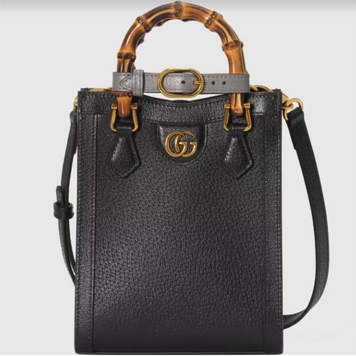 Gucci GG Women Gucci Diana Mini Tote Bag Double G Black Leather