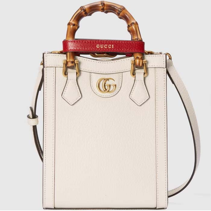 Gucci GG Women Gucci Diana Mini Tote Bag Double G White Leather