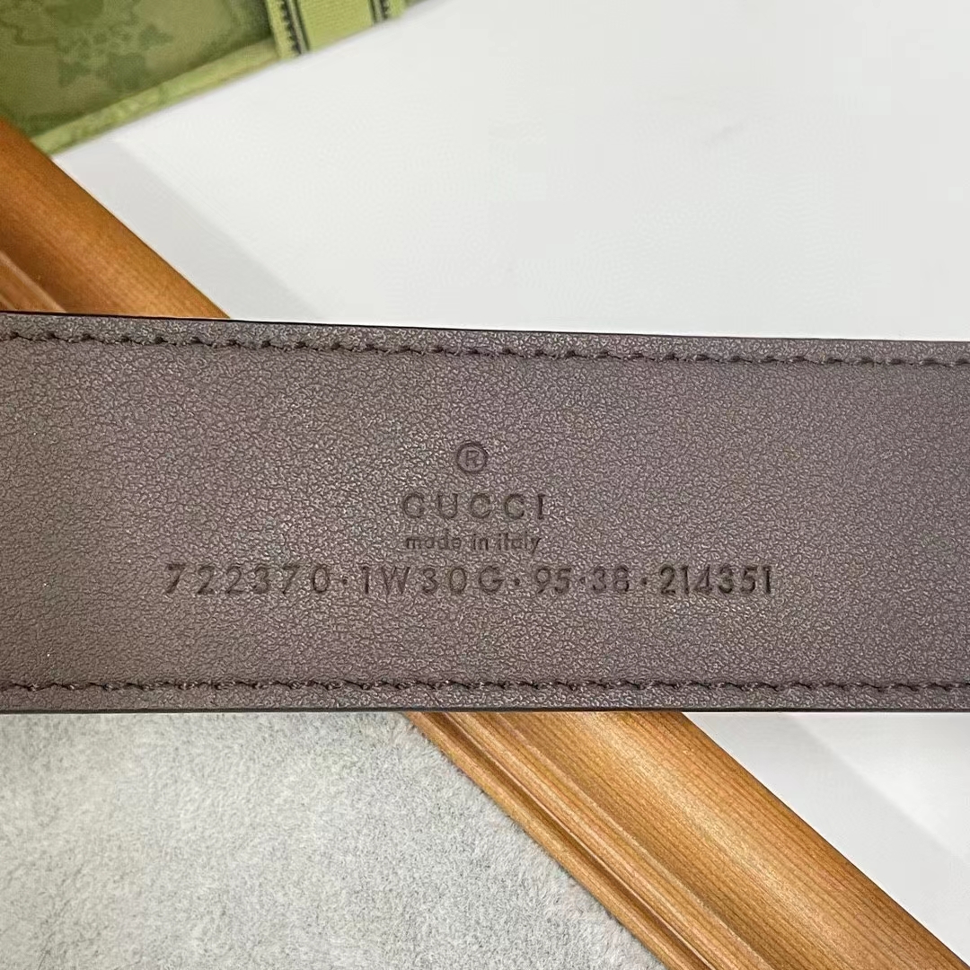 Gucci Unisex Belt Rectangular Buckle Beige Ebony GG Supreme Canvas 3.6 CM Width (4)