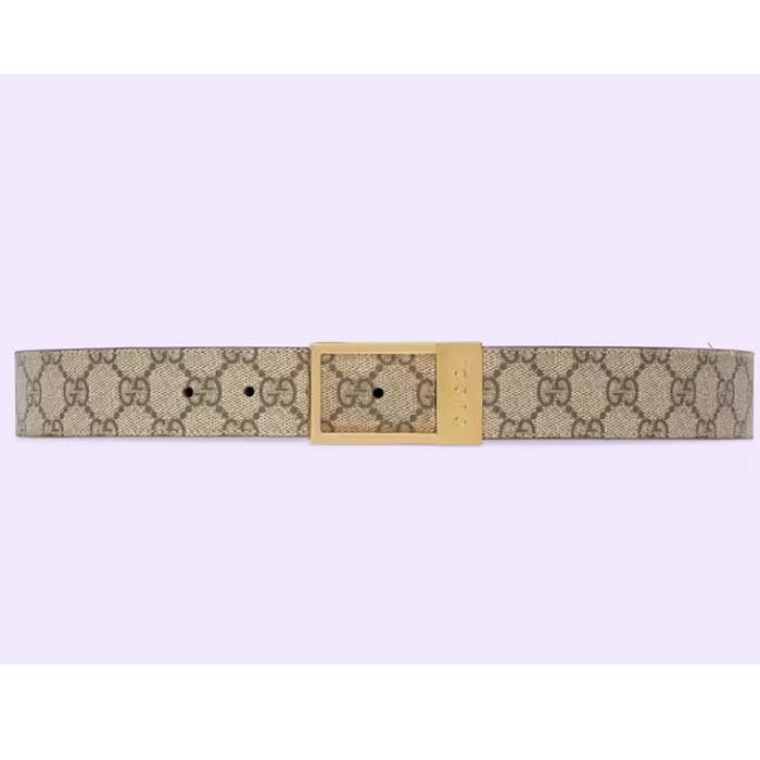 Gucci Unisex Belt Rectangular Buckle Beige Ebony GG Supreme Canvas 3.6 CM Width