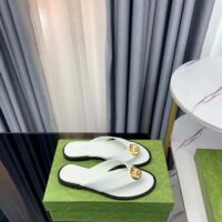 Gucci Unisex GG Interlocking G Thong Sandal White Leather Flat (9)