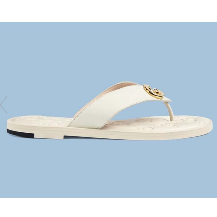 Gucci Unisex GG Interlocking G Thong Sandal White Leather Flat