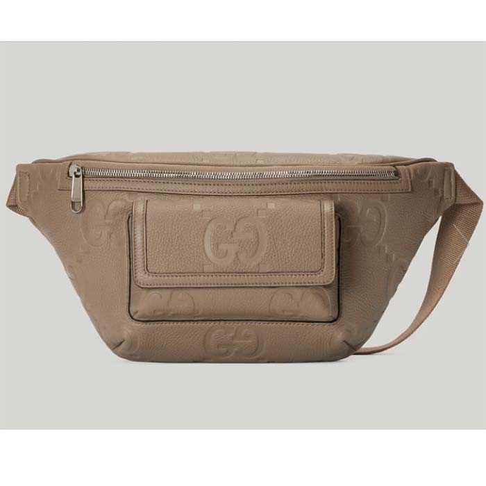 Gucci Unisex GG Jumbo GG Belt Bag Taupe Leather Zip Closure