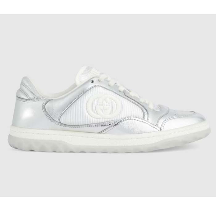 Gucci Unisex GG MAC80 Sneaker Off White Black Leather Round Toe Rubber Flat