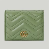 Gucci Unisex GG Marmont Matelassé Card Case Wallet Sage Green Chevron Leather (1)