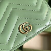 Gucci Unisex GG Marmont Matelassé Card Case Wallet Sage Green Chevron Leather (1)