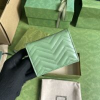 Gucci Unisex GG Marmont Matelassé Card Case Wallet Sage Green Chevron Leather (1)