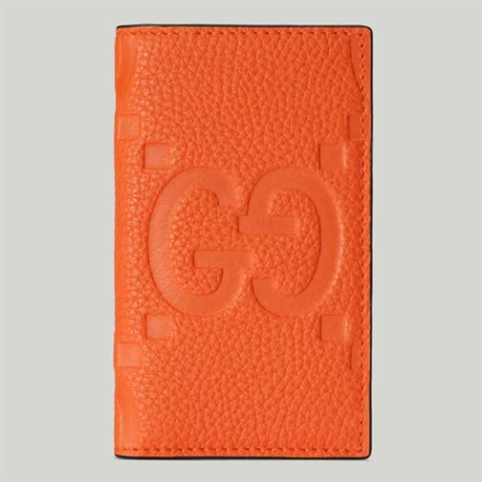 Gucci Unisex Jumbo GG Card Case Orange Jumbo GG Leather Moiré Lining