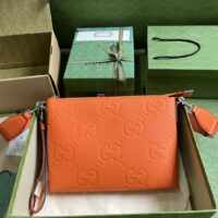 Gucci Unisex Jumbo GG Medium Messenger Bag Orange Leather Zip Closure (1)