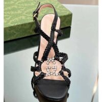 Gucci Women Crystal Interlocking G Sandal Black Braided Leather High 9 Cm Heel (3)