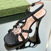 Gucci Women Crystal Interlocking G Sandal Black Braided Leather High 9 Cm Heel (3)