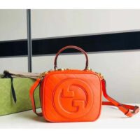 Gucci Women GG Blondie Top Handle Bag Orange Leather Round Interlocking G (9)