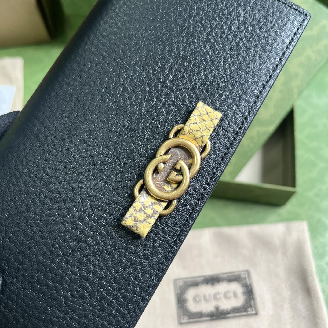 Gucci Women GG Chain Wallet Interlocking G Python Bow Black Leather (3)