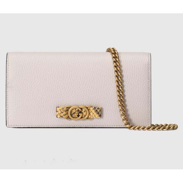Gucci Women GG Chain Wallet Interlocking G Python Bow Light Pink Leather