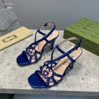 Gucci Women GG Cystal Interlocking G Sandal Blue Metallic Braided High 9 CM Heel (5)