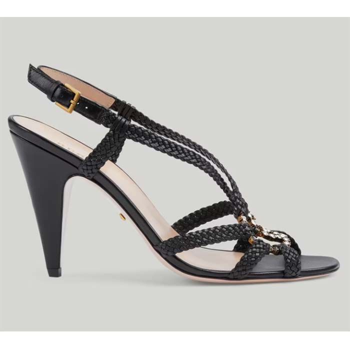 Gucci Women GG Cystal Interlocking G Sandal High 9 CM Heel