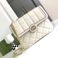 Gucci Women GG Deco Small Shoulder Bag Off White Quilted Leather (1)