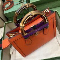 Gucci Women GG Diana Small Tote Bag Orange Leather Double G (2)