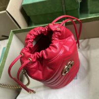 Gucci Women GG Marmont Mini Bucket Bag Red Matelassé Chevron Leather Double G (2)