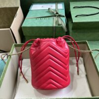 Gucci Women GG Marmont Mini Bucket Bag Red Matelassé Chevron Leather Double G (2)