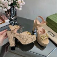 Gucci Women Horsebit Platform Sandal Natural GG Raffia High 12 CM Heel (1)