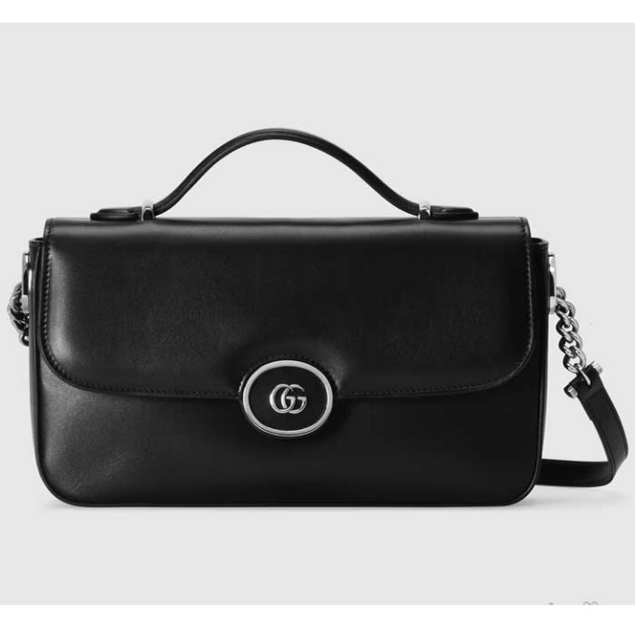 Gucci Women Petite GG Small Shoulder Bag Black Leather Double G