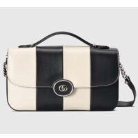 Gucci Women Petite GG Small Shoulder Bag Black White Leather Double G (1)