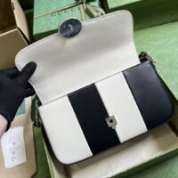 Gucci Women Petite GG Small Shoulder Bag Black White Leather Double G (1)