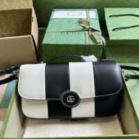 Gucci Women Petite GG Small Shoulder Bag Black White Leather Double G (1)