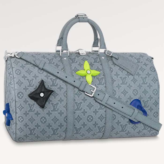 Louis Vuitton LV Unisex Keepall Bandoulière 50 Granite Taurillon Monogram Embossed Cowhide Leather