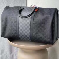 Louis Vuitton LV Unisex Keepall Bandoulière 50 Travel Bag Black Graphite Damier Infini Cowhide (7)