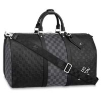 Louis Vuitton LV Unisex Keepall Bandoulière 50 Travel Bag Black Graphite Damier Infini Cowhide (7)