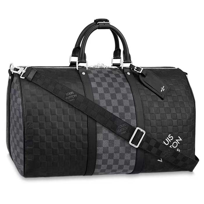 Louis Vuitton LV Unisex Keepall Bandoulière 50 Travel Bag Black Graphite Damier Infini Cowhide