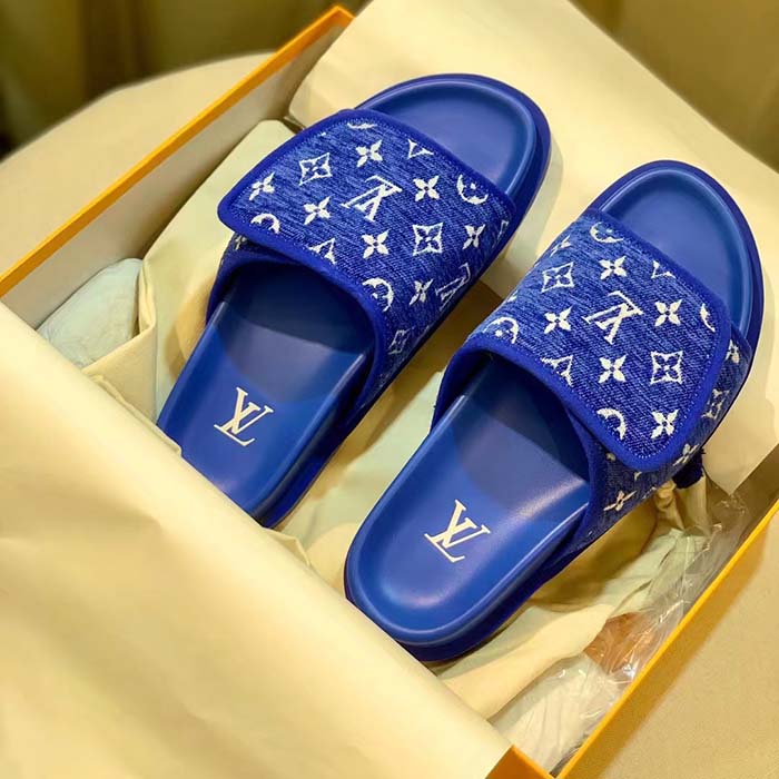 Louis Vuitton LV Unisex Miami Mule Blue Mini Monogram Textile Anatomic Micro (7)