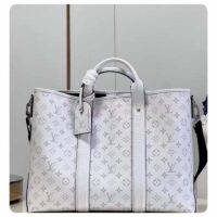 Louis Vuitton Unisex Weekend Tote NM Optic White Monogram Coated Canvas Taiga Cowhide (11)