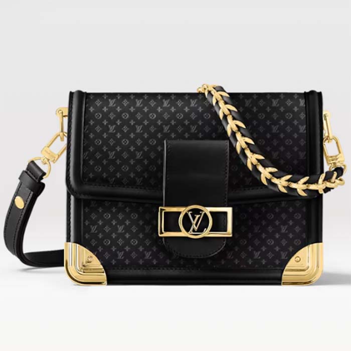 Louis Vuitton Women Dauphine MM Handbag Black Calfskin Leather