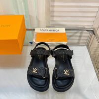 Louis Vuitton Women LV Sunset Flat Comfort Sandal Black Raffia Micro Outsole (6)