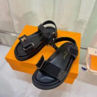 Louis Vuitton Women LV Sunset Flat Comfort Sandal Black Raffia Micro Outsole (6)