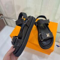 Louis Vuitton Women LV Sunset Flat Comfort Sandal Black Raffia Micro Outsole (6)