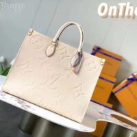 Louis Vuitton Women Onthego MM Tote Bag Crème Beige Embossed Grained Cowhide Leather (6)